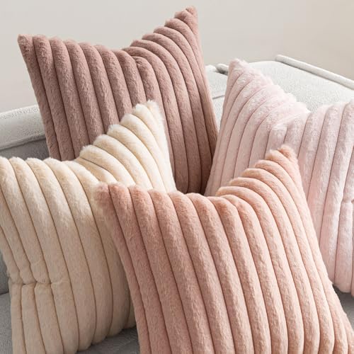 MIULEE Faux Fur Plush Decorative Throw Pillow Covers 18x18, Pink - Image 6