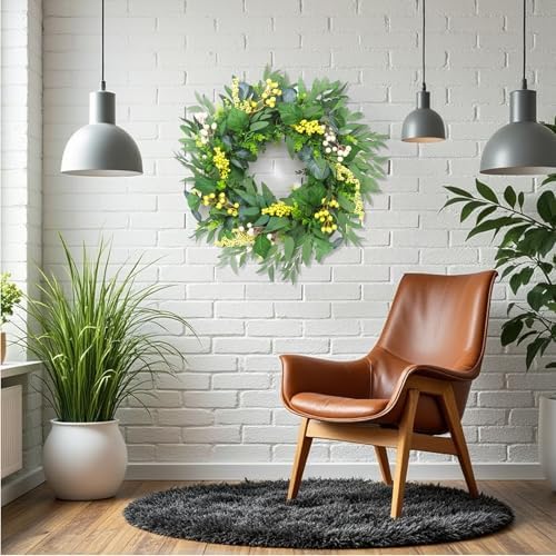 Artificial Green Eucalyptus Wreath for Front Door: 24 Inch Summer Wreaths for Indoor and Outdoor Decor, Large Boxwood Wreath for All Seasons, Spring Greenery Wreaths for Indoor/Outdoor Decorations - Image 5