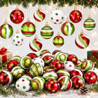 Lunmon 64 Pcs Lime Green Red Christmas Ornament Polka Dot Stripe Xmas Bulbs by Lunmon