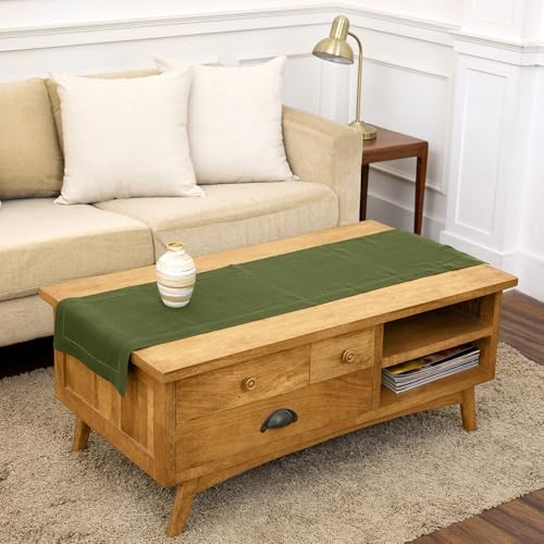 Solino Home 100% Pure Linen Dining Table Runner Olive Hemstitch, 14 x 48 in by SolinoHome