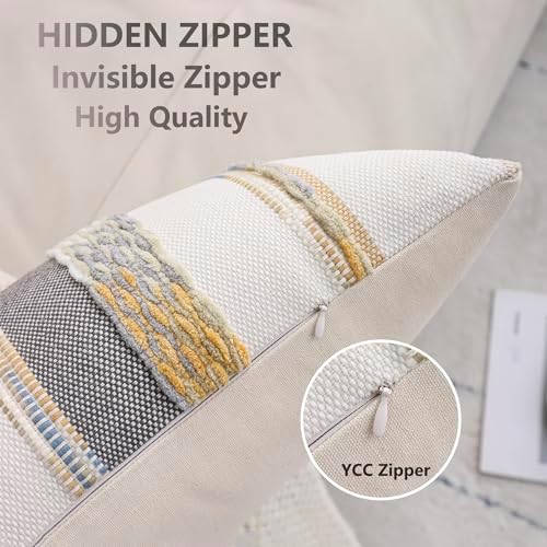 Boho Lumbar Throw Pillow Cover 14x36 Yellow Gray - Image 3