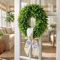 Boxwood Wreath for Front Door Spring Summer Wreaths Farmhouse Hanger,Last Name Initial Year Round Porch Decor,Wreath with Personalized Monogram sash Embroidered Pattern for Multi occasion-20inch (S) by Vofuly