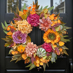 24 Inch Artificial Fall Wreaths for Front Door Outside with Sunflower,Peony by Pinkpuii
