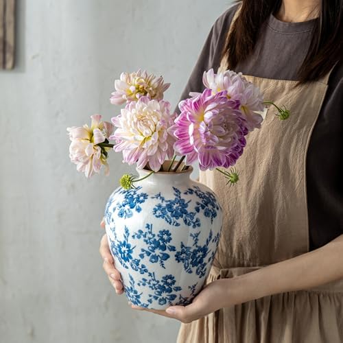 Blue and White Vase, 8 Inch Vintage Chinoiserie Ceramic Vase, Rustic Flower Vases Decorative Antique Vases for Home Decor, Retro Ice Cracked Porcelain Farmhouse Table Centerpieces Decor - Image 6