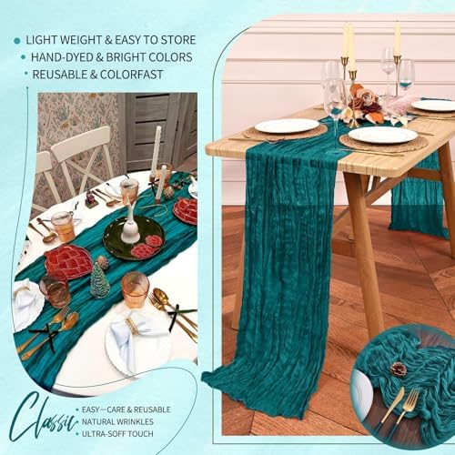 18 Pack Cheesecloth Table Runner 10FT Teal Table Runner Boho Gauze Cheese Cloth Table Runners Long Rustic Sheer Table Decorations for Wedding Party Baby Bridal Shower Birthday Holiday Home - Image 5