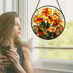 Orange Calendula Flower Stained Glass Window Hanging Suncatcher Gifts 15" - Image 4