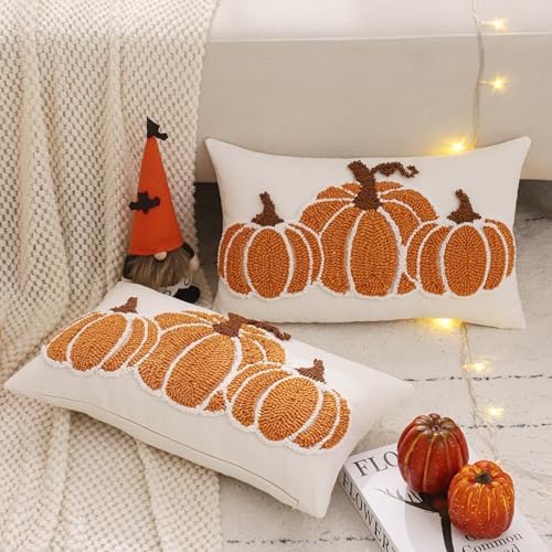 Fall Pillow Covers 12x20 Set of 2 Halloween Decor Orange Pumpkin - Image 5
