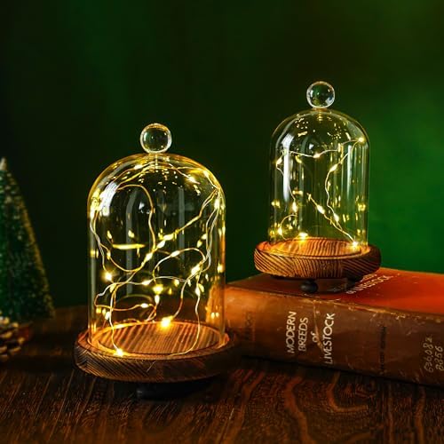 ZEERSHEE Cloche Glass Dome with Wooden Base, Set of 2 Display Bell Jars - Image 4