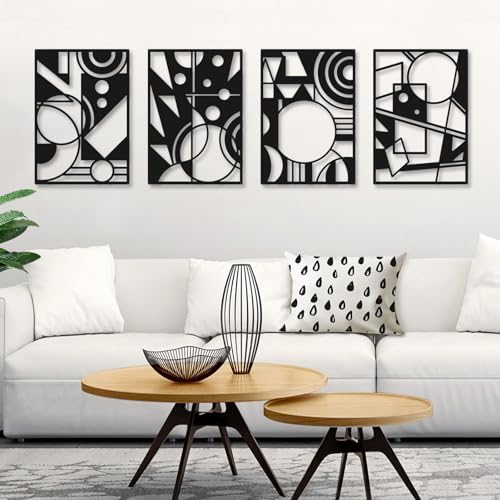 Bakovity Black Abstract Wall Art, Metal Art Wall Decor, Large Geometry Art, Modern 3D Abstract Wall Sculptures for Bedroom Bathroom Living Room (4 Pack, 16 x 11 in) by BakovityOutdoorGlovesGear