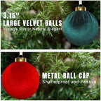 15 Pcs 3.15" Large Red and Green Velvet Ball Ornaments for Christmas Tree - Image 2