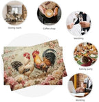 Farmhouse Rooster Placemats Set of 6 Rustic Chicken Flowers Table Mats Farm Country Place Mats Decor Imitation Linen Heat Resistant Tablecloth for Dining Decoration Kitchen Party Restaurants 12''x18'' - Image 7