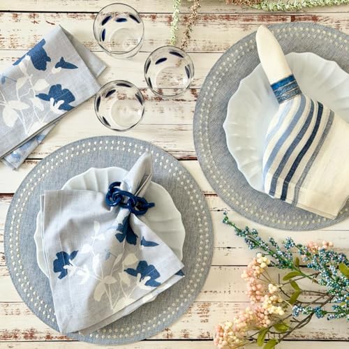 Bodrum Pearls Round Embroidered Placemats Set of 4 – 15" Elegant Table Mats for Dining, Weddings & Special Occasions, Decorative, Wipe-Clean Vinyl Placemats, Bluebell/White - Image 4