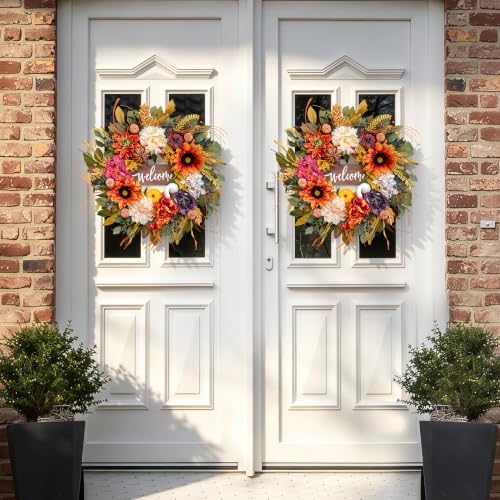 Artificial Harvest Fall Wreaths for Front Door 24 Inch Autumn Wreath - Image 5