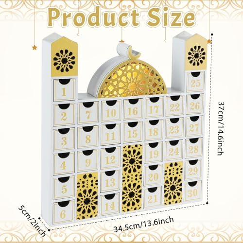 gisgfim Ramadan Wooden Countdown Calendar Eid Mubarak Decorations Mosque Advent Calendar with Drawers Eid Mubarak Countdown Til Eid Gift Ramadan Wooden Craftwork for Kids Ramadan Party Decorations - Image 2