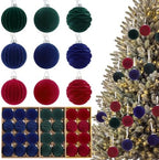 36 Pcs Velvet Christmas Ornament Vintage Ball Bulk, Blue Green Burgundy Red by Junkin