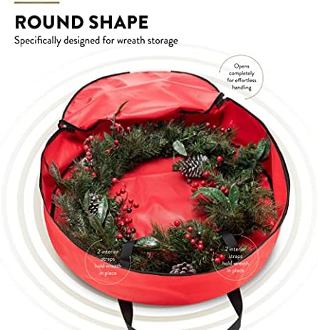Zober Christmas Wreath Storage Container - 48 Inch Wreath Bag For Artificial Wreaths - Dual Zippered Wreath Storage W/Strong, Durable Handles - Red - Image 3