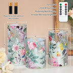 Floral Flameless Candles with Remote Timer, Pink Rose and Lilac Pattern LED Glass Candles, Battery Operated for Home Party Wedding Christmas Spring Valentine's Day Decor, Set of 3 - Image 5