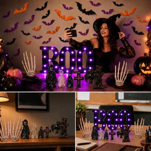 82Pcs Halloween Decorations Set, LED BOO Light, 3D Bats, Skeleton Hands - Image 7