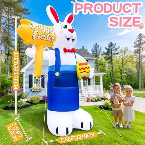 12FT Easter Bunny Inflatable with LED Lights, Outdoor Yard Decoration - Image 3