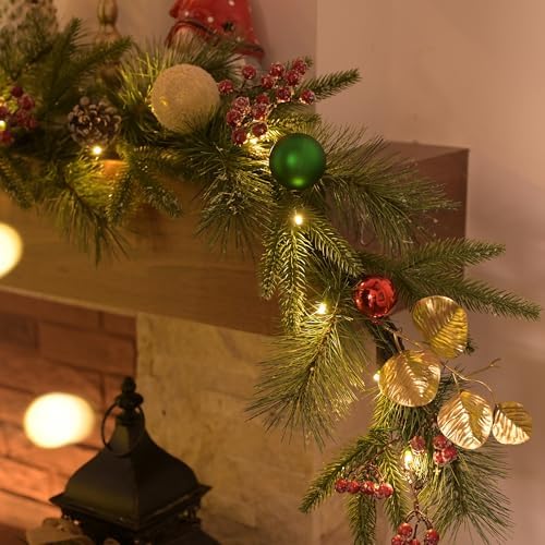 Valery Madelyn 9 Ft Christmas Garland with Lights for Mantle Red Green Gold - Image 4