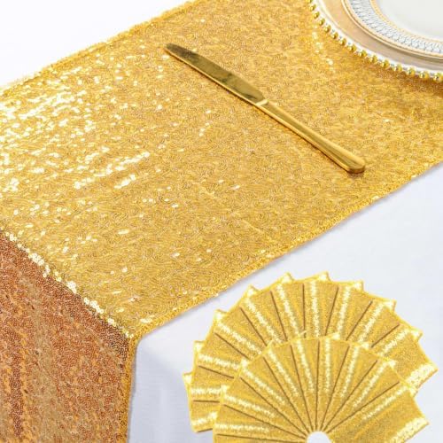 ShinyBeauty Gold Sequin Table Runner 12x108 Inch 20 Packs for Party Wedding by ShinyBeauty