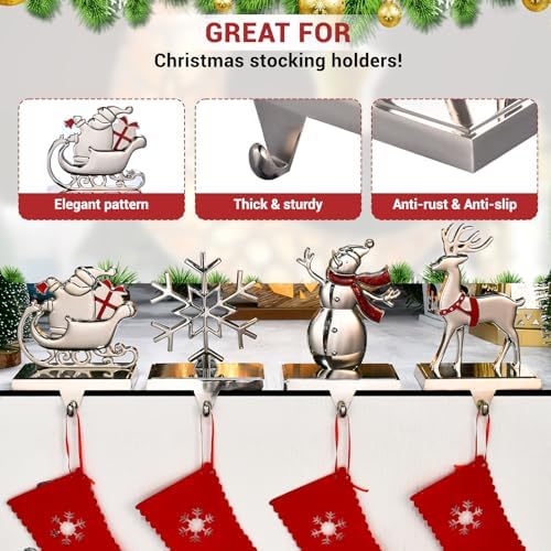 Christmas Stocking Holders for Mantle Set of 4, Weighted Stocking Hangers for Mantel Fireplace, Stocking Hooks for Xmas Decoration (Style4) - Image 5