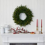 Nearly Natural 24 in Artificial Long Pine Wreath with 35 Clear LED Lights - Image 5