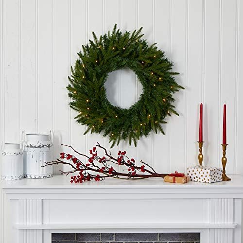 Nearly Natural 24 in Artificial Long Pine Wreath with 35 Clear LED Lights - Image 5