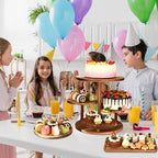 Hushee 4 Pcs Wood Round Cupcake Tower Stand with Serving Platters Trays Set, 4 Tier Wooden Cake Stand Tray with 1 Round Dinner Plate 2 Rectangular Plates for Dessert Snack Party(Brown) - Image 6