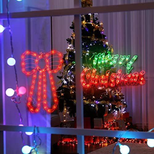 2 Pack Christmas Window Silhouette Lights - Lighted Merry Christmas Sign and Bow for Holiday Indoor Wall Door Glass Decorations - Image 3