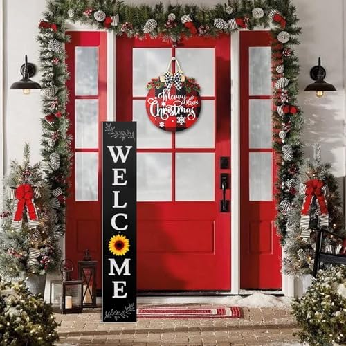 Welcome Sign for Front Porch Standing - 47" Interchangeable Wooden Leaner Sign with Interchangeable Seasonal Icons for Outdoor Farmhouse, Christmas Easter Fall Halloween Seasonal Decor - Image 7