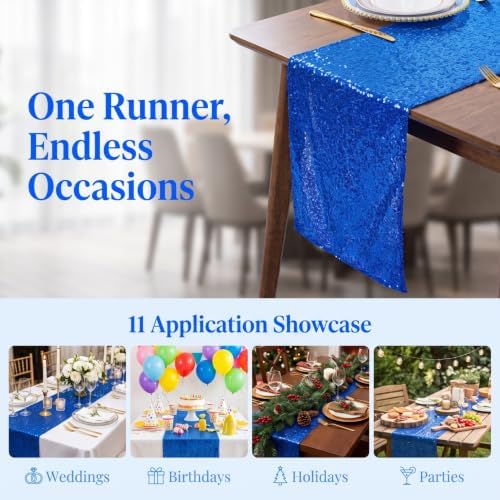 ShinyBeauty Royal Blue Sequin Table Runners 10 Pack 12x108in for Party - Image 6