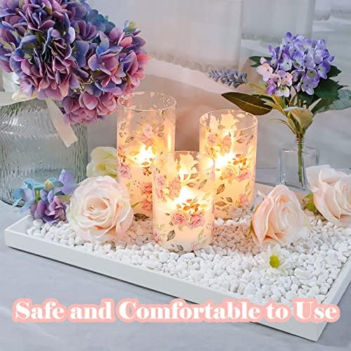 Rose Flameless Candles with Remote Real Wax Blinks Glass Battery Operated Candles - Home Party Wedding Thanksgiving Christmas Summer Decor - Set of 3 - Image 3