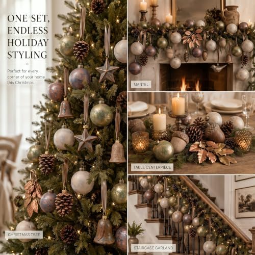 Yunlly 12 Pcs Neutral Christmas Ornament, Rusty Green Ivory Blue, 3.15'' - Image 4