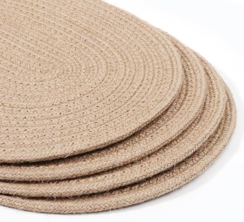 Jute Braided Placemats Set of 6, Cotton Fabric Oval Table Mats Non Slip Washable 16 * 12 inch Oval Place Mats, 6 Pack Jute Rope Woven Placemats for Wedding Birthday Baby Shower Party Decoration - Image 2