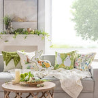 Phantoscope Pack of 2 Happy Easter Throw Pillow Covers - Tassel Trimmed Printed Colorful Flowers and Rabbits Spring Farmhouse Decorative Easter Pillows, Light Green, 18x18 Inches - Image 6
