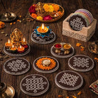 16 Pcs Indian Return Gifts Mini Kolam Ceramic Round Pooja Stand, Brown - Image 3