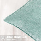 decorUhome Chenille Aqua Haze Velvet Throw Pillow Covers 24x24 Set of 2 - Image 3