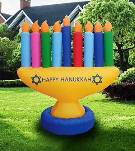 Zion Judaica 7' Colorful Inflatable Hanukkah Menorah for Indoor or Outdoor Decoration with LED Night Glowing Lights Hanukah Lawn Blowup Menorah - 7' x 7' (Multi-Color) - Image 3