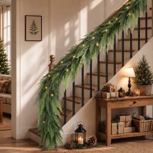 12FT 1Pcs Prelit Realistic Faux Pine Cedar Garland for Christmas Decor Home by KIWDY