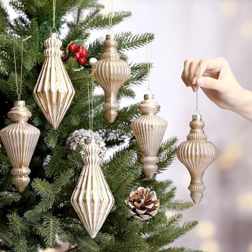 6 Mercury Glass Finial Christmas Ornament 5.7" Hanging, Neutral - Image 3