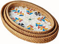 i-lan 3-Pack Oval Rattan Serving Trays with Mother of Pearl Inlay, 13/12/11 Inch Woven Platters for Home Decor, Coffee Table, Display, and Entertaining by ilan