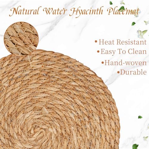 Round Woven Placemats Set of 8, 12 Inch Boho Farmhouse Rattan Placemats Rustic Braided Wicker Table Place Mats Chargers for Dinner Plates - Image 2