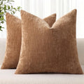 decorUhome Fall Chenille Desert Sand Throw Pillow Covers 26x26 Inch Set of 2, Decorative Soft Couch Pillow Covers Solid Dyed Accent Euro Sham Farmhouse Neutral Square Pillow Cases for Sofa by decorUhome