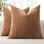 decorUhome Fall Chenille Desert Sand Throw Pillow Covers 26x26 Inch Set of 2, Decorative Soft Couch Pillow Covers Solid Dyed Accent Euro Sham Farmhouse Neutral Square Pillow Cases for Sofa by decorUhome