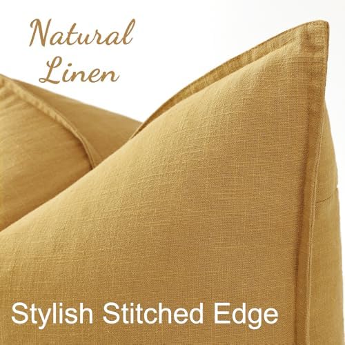 decorUhome Fall Mustard Yellow Linen Throw Pillow Covers 22x22 Set of 2 - Image 2