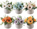 LUEUR Artificial Flowers with Ceramic Pot–6PCS Fake Sunflowers in Vase by LUEUR