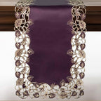 DECOZEN Gold Lace Plum Christmas Table Runner – Embroidered Dining & Dresser Decor Scarf for Holiday Tables, Weddings & Parties – 14 x 108 in Elegant European Falling Tarantino Collection by Decozen