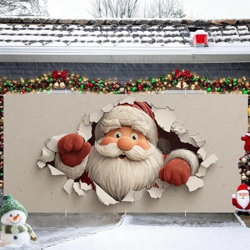 Santa Garage Door Banner 16x7 Ft - Breaking Through Paper Effect for Double Car Garage Fun Holiday Decor - Image 2