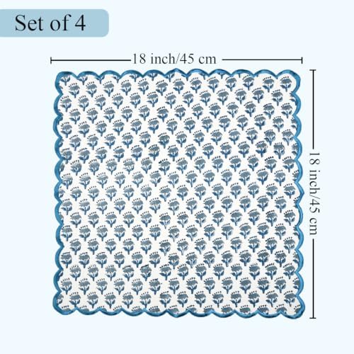 CPC Apatite Blue Block Print Cotton Embroidery Napkin 18x18 (Pack of 4) - Image 4